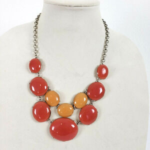 Beautiful Bright Adjustable Pink Orange Summer Acrylic Necklace NY&Co Silvertone